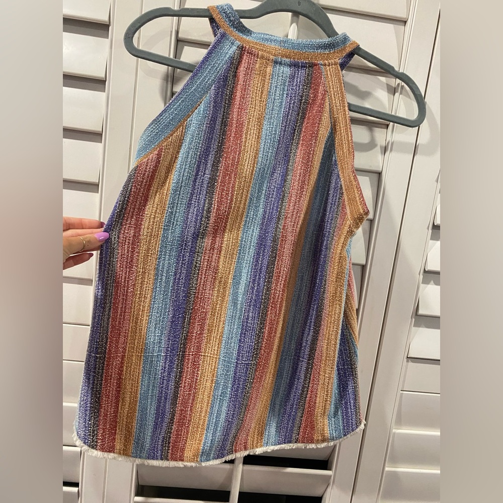 W5 Multiple colored stripped strapless top